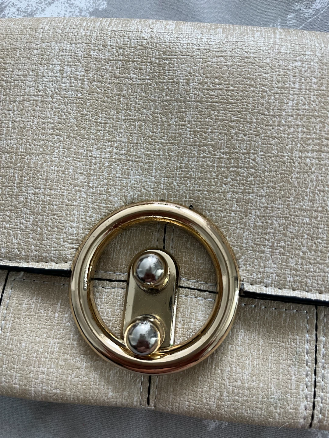 Beige Clutch Purse with Gold Ring Closure - photo 2