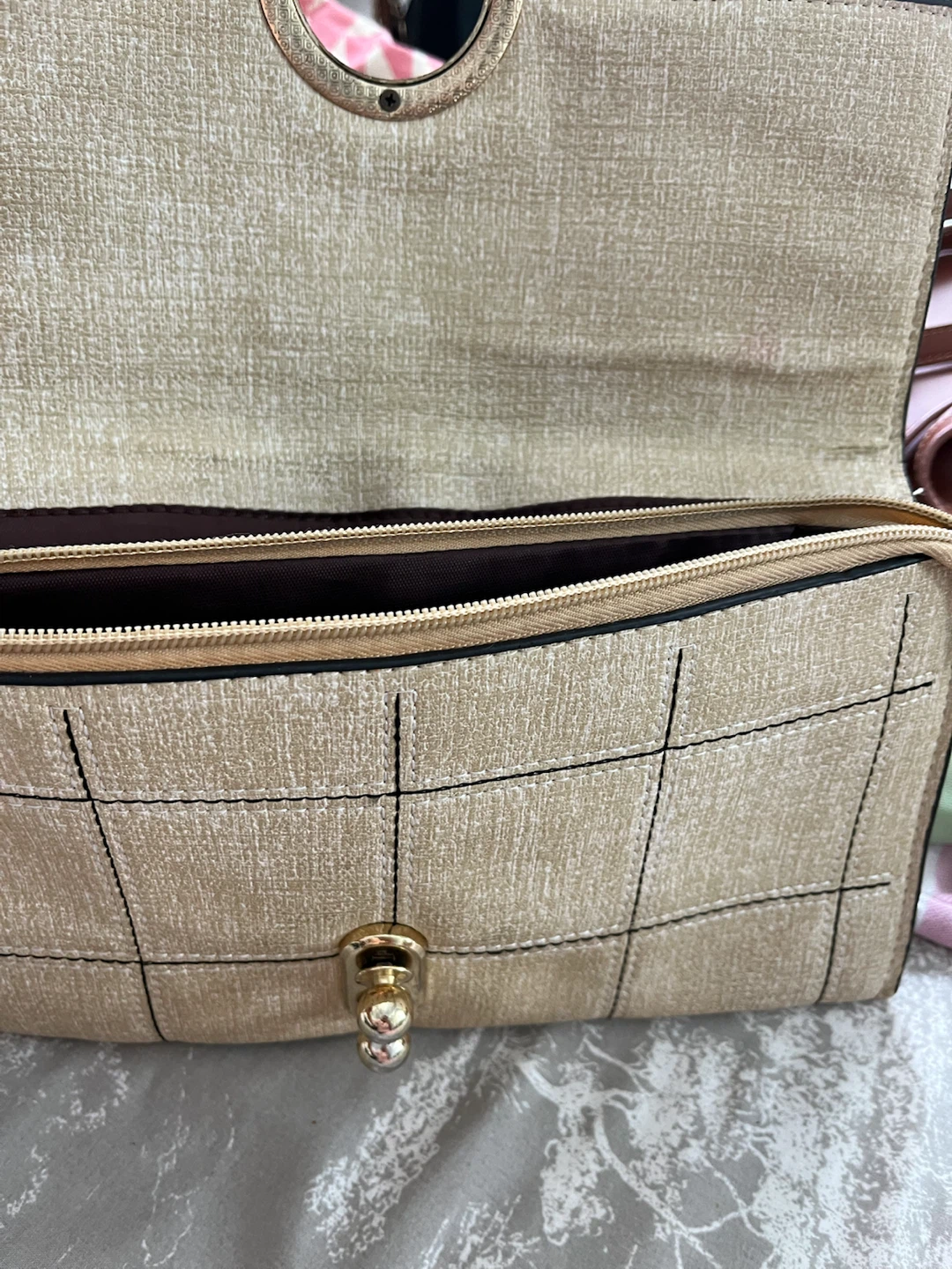 Beige Clutch Purse with Gold Ring Closure - photo 4