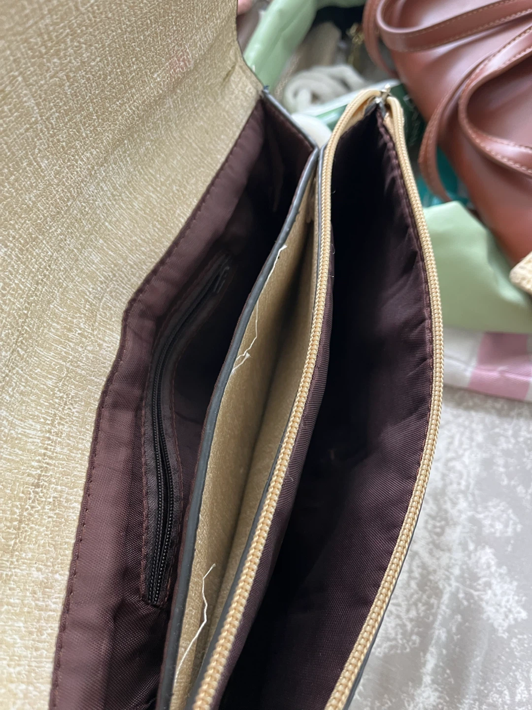 Beige Clutch Purse with Gold Ring Closure - photo 5