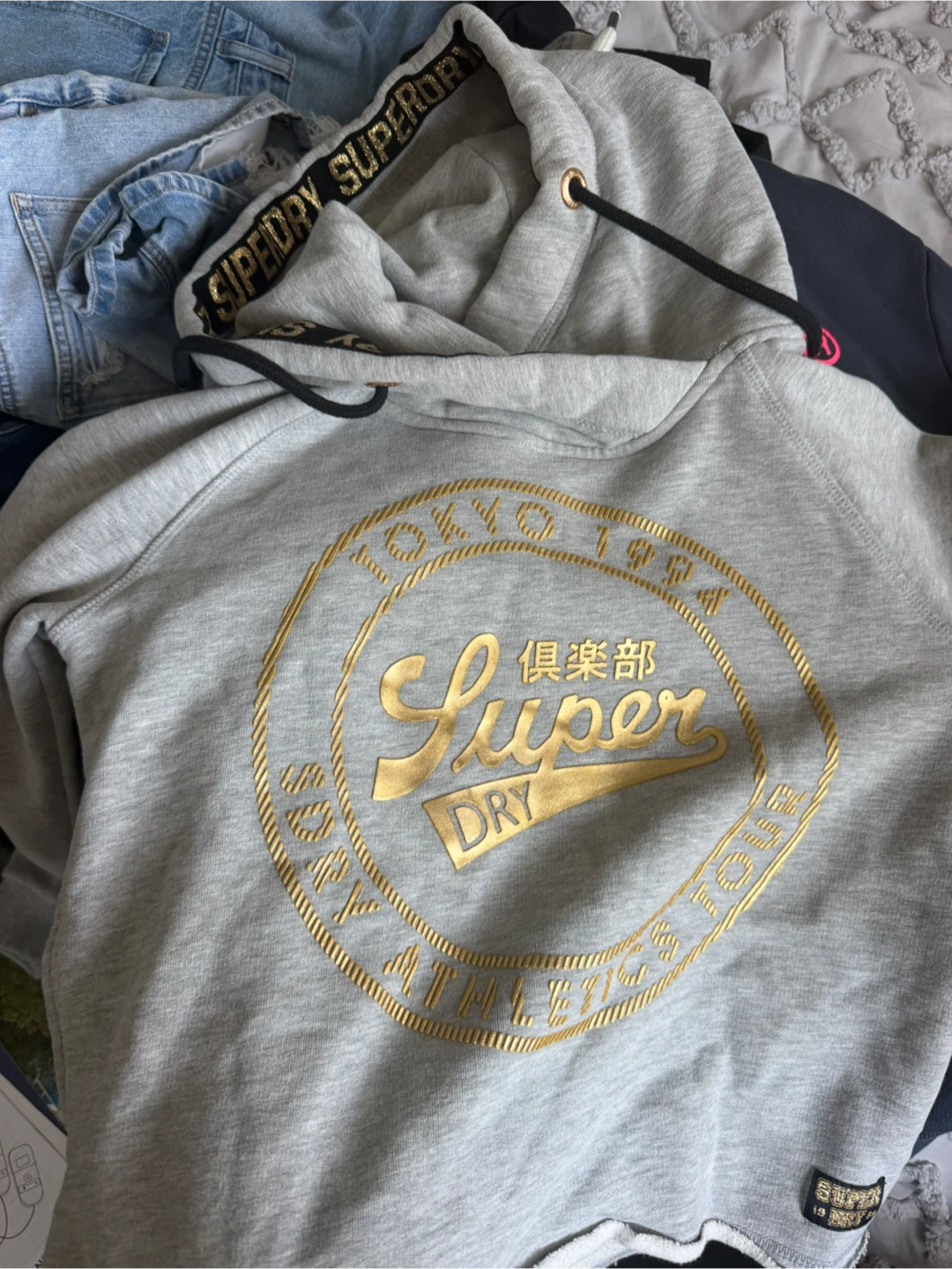 Superdry Grey Hoodie with Gold Logo