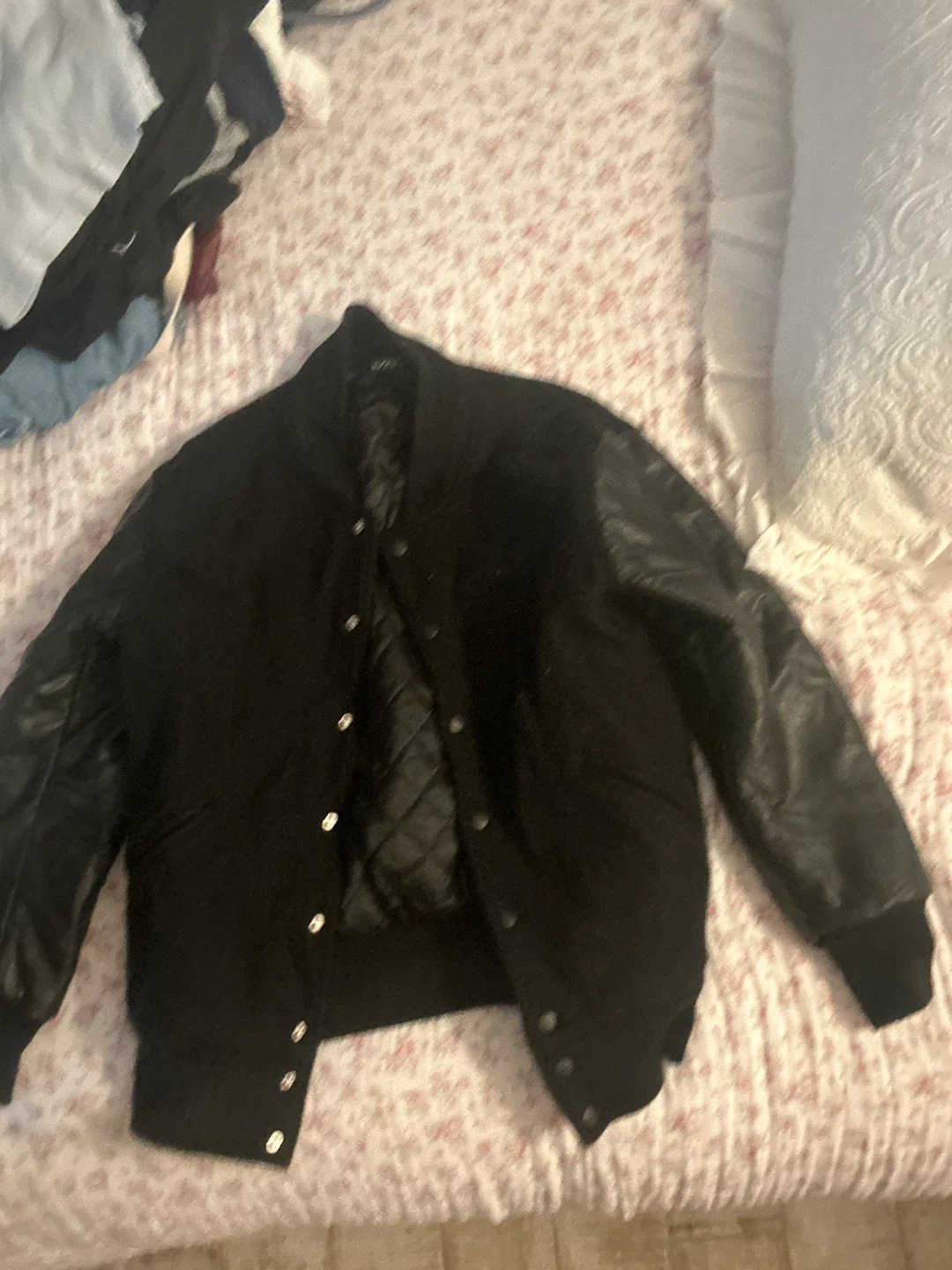 Artiza Black Varsity Jacket with Faux Leather Sleeves