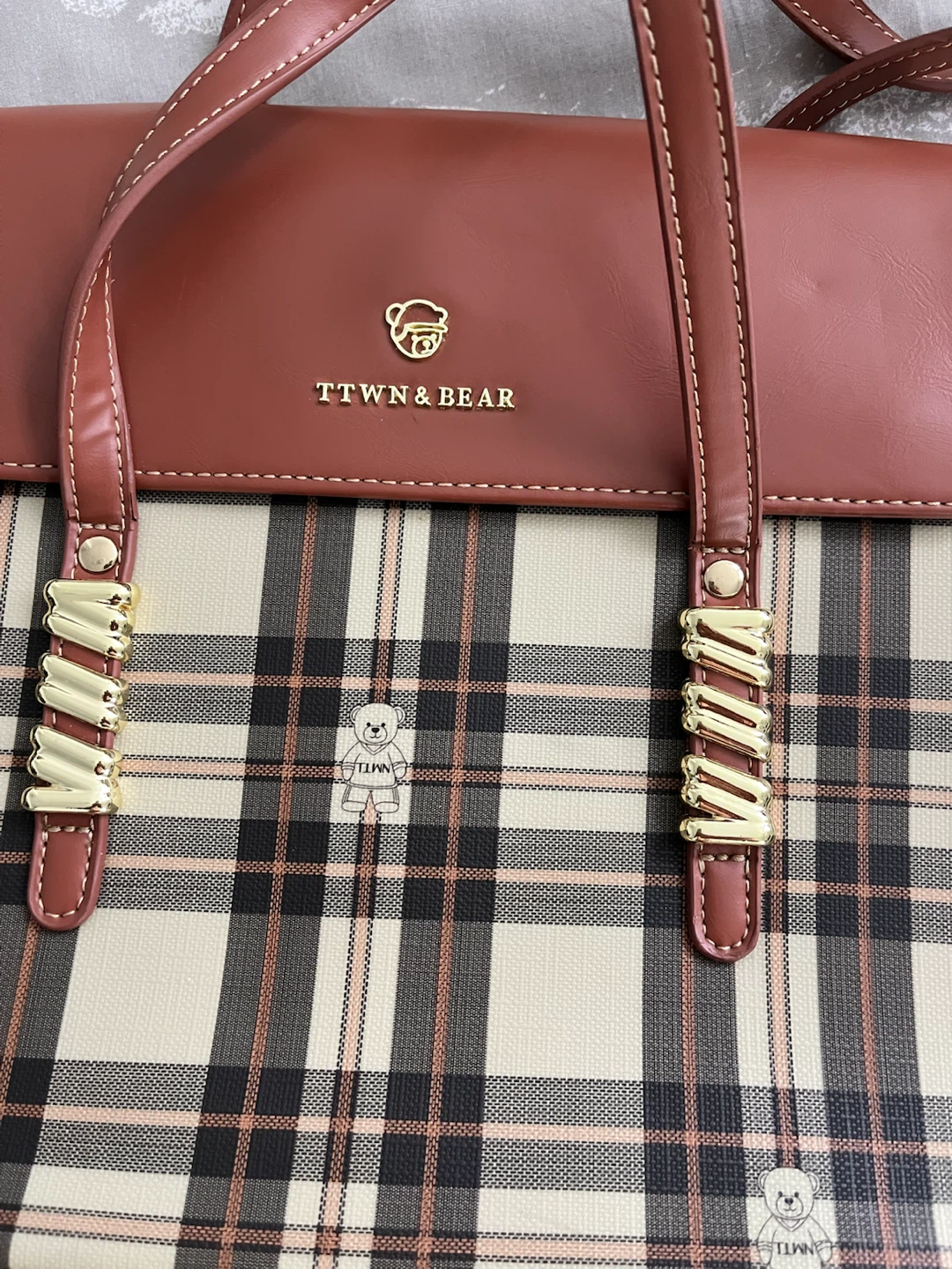 TTWN & BEAR Plaid Tote Bag with Bear Detail - photo 3