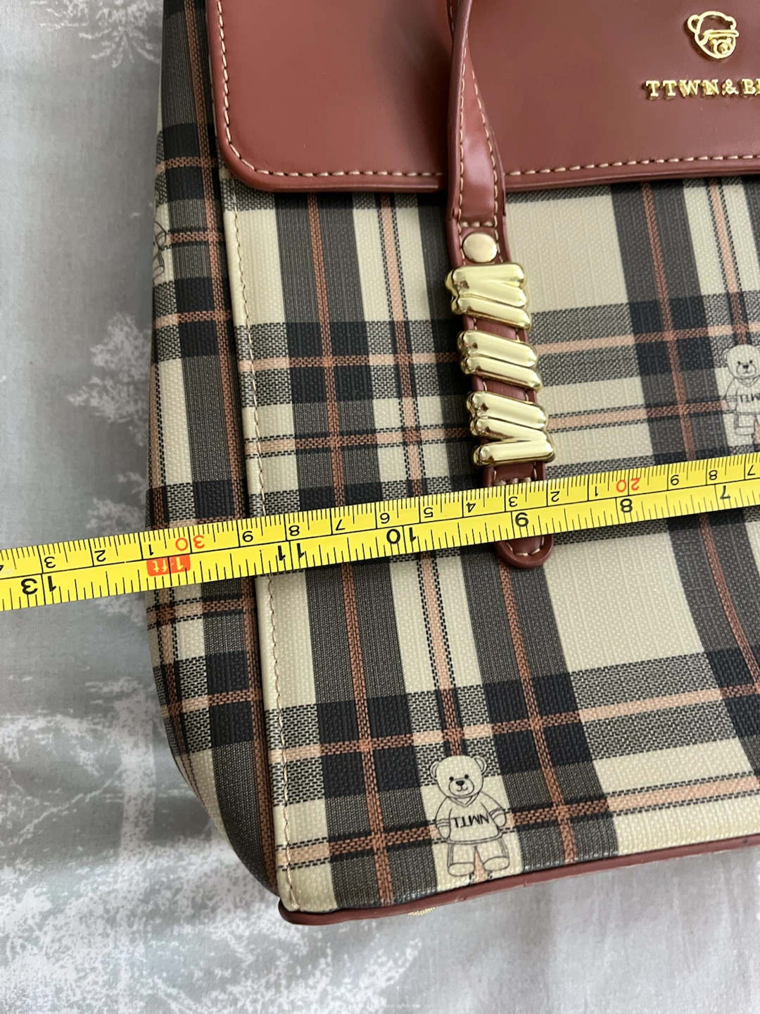 TTWN & BEAR Plaid Tote Bag with Bear Detail - photo 4