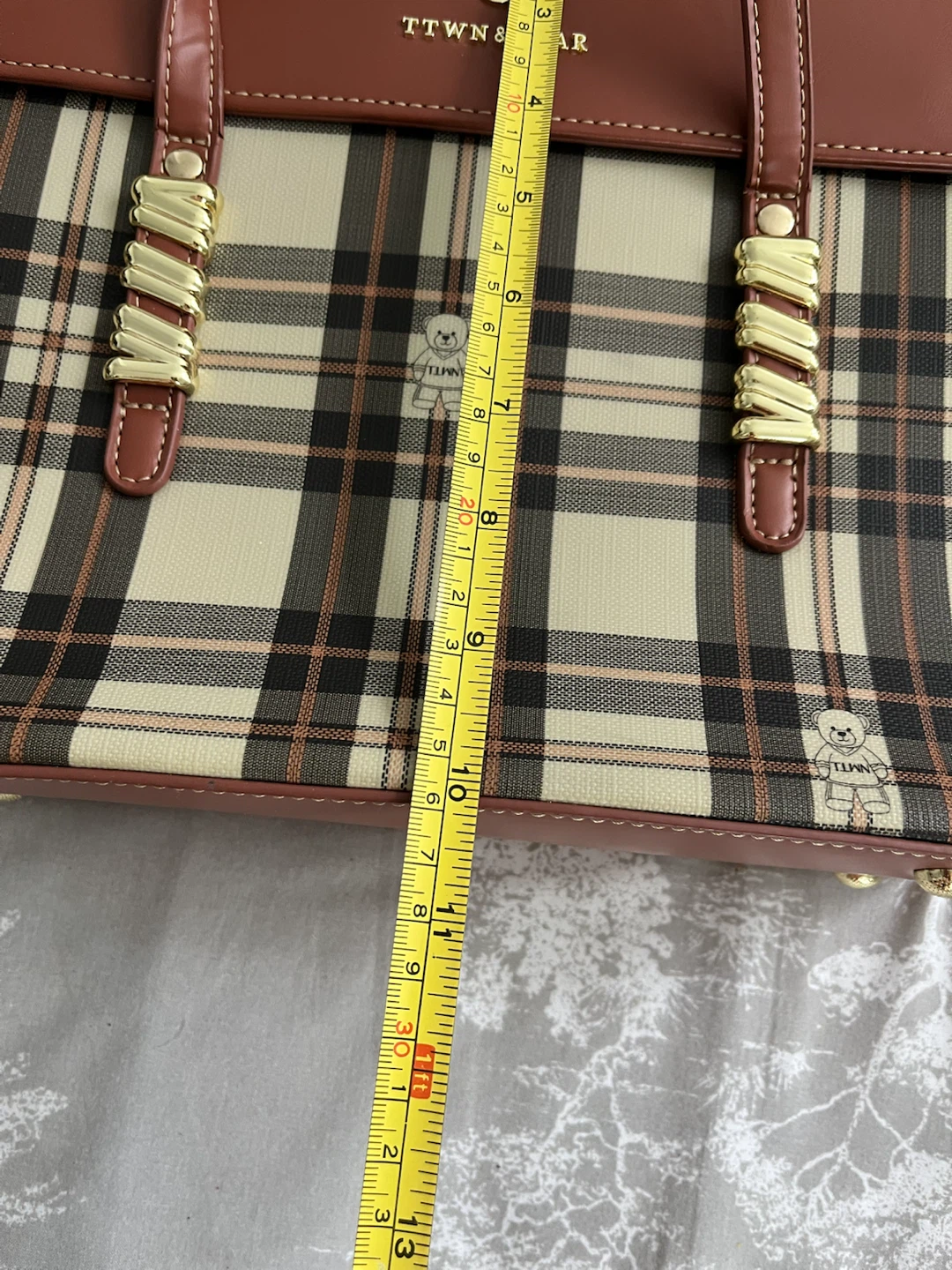 TTWN & BEAR Plaid Tote Bag with Bear Detail - photo 5