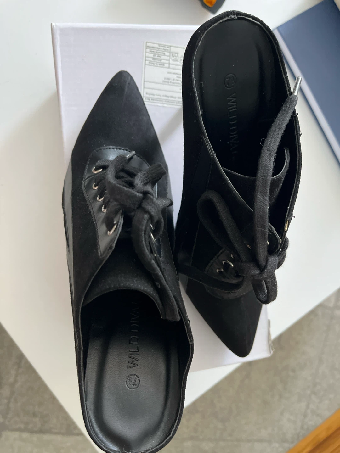 Wild Diva Black Suede Lace-up Mule Heels - photo 3