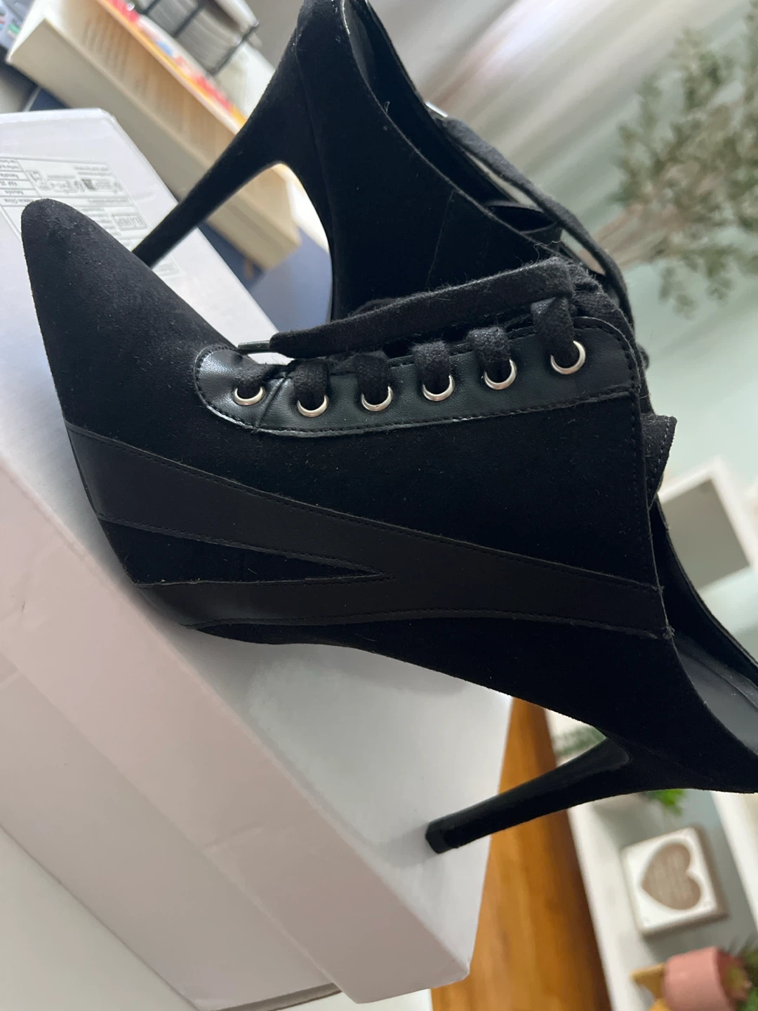 Wild Diva Black Suede Lace-up Mule Heels - photo 4