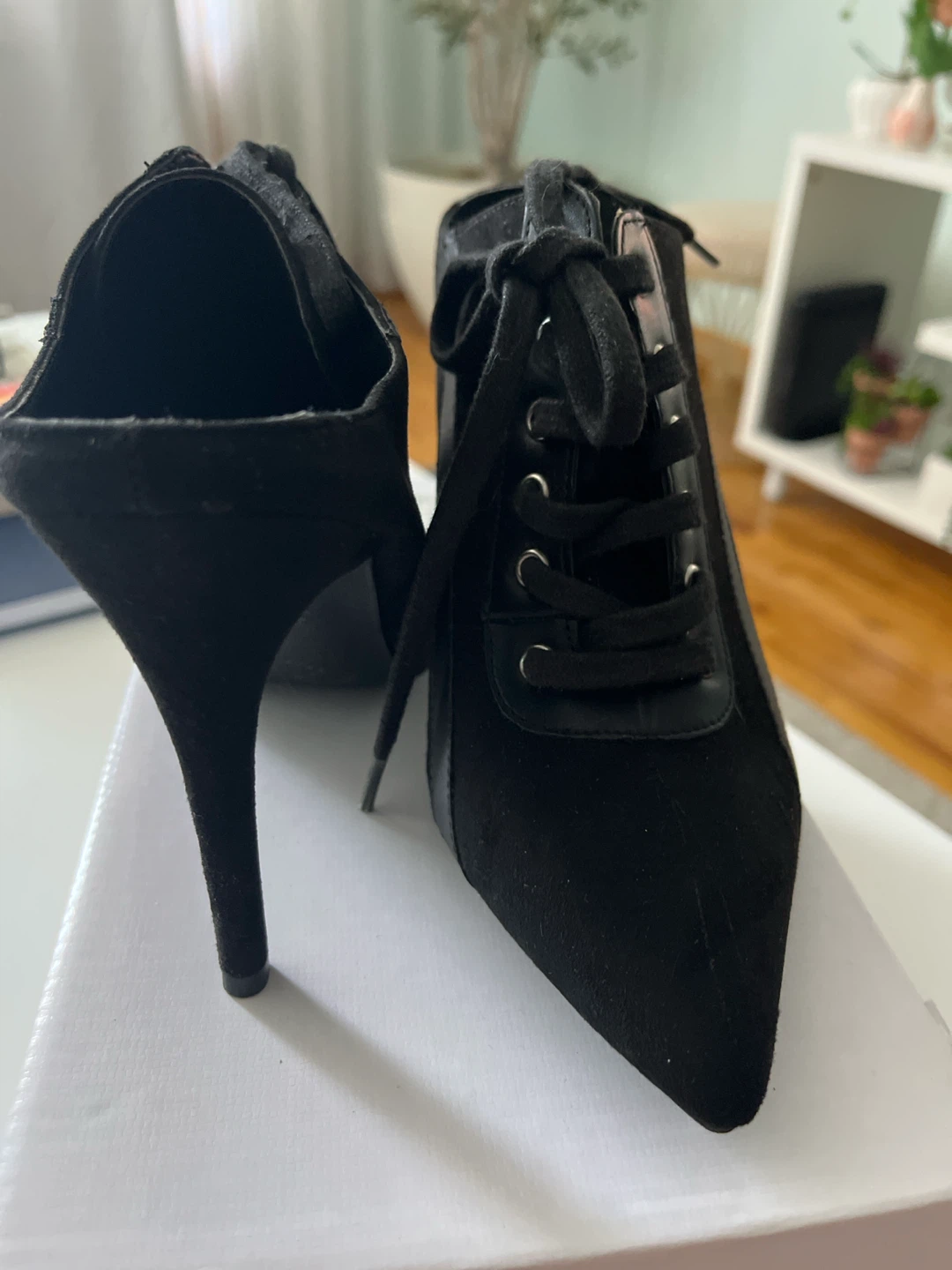 Wild Diva Black Suede Lace-up Mule Heels - photo 5