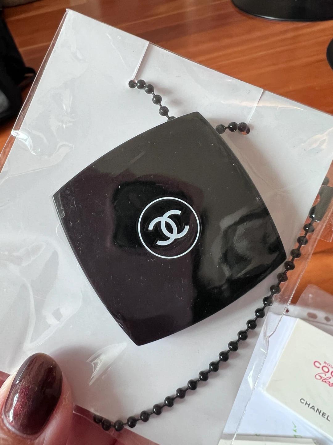 CHANEL Compact Mirror with Beaded Chain