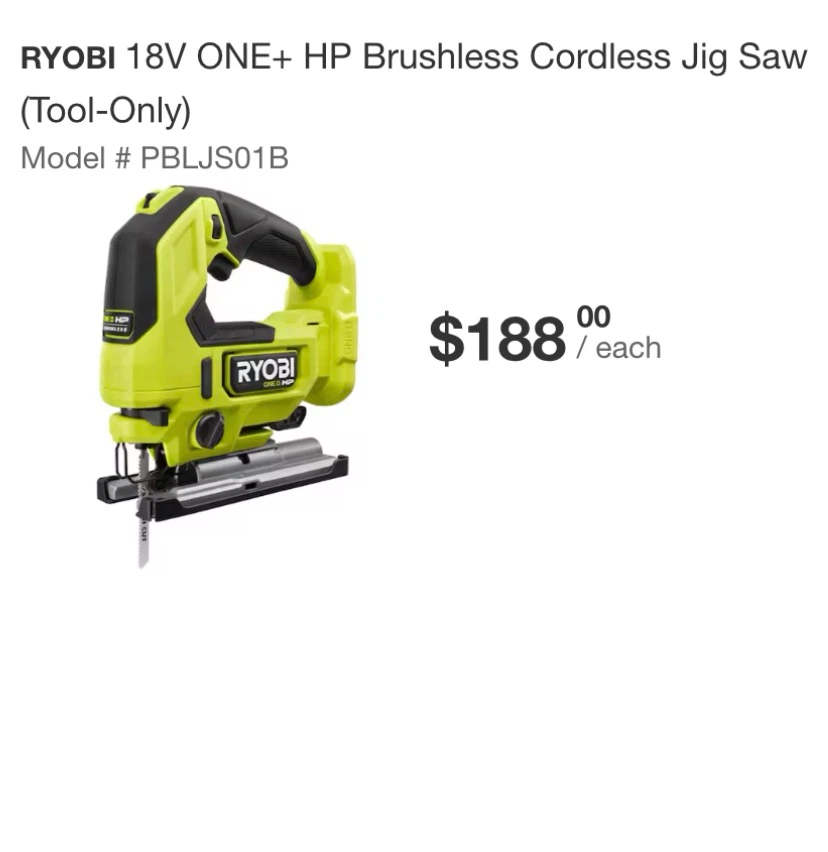 Ryobi 18V ONE+ HP Brushless Cordless Jig Saw (Tool-Only)