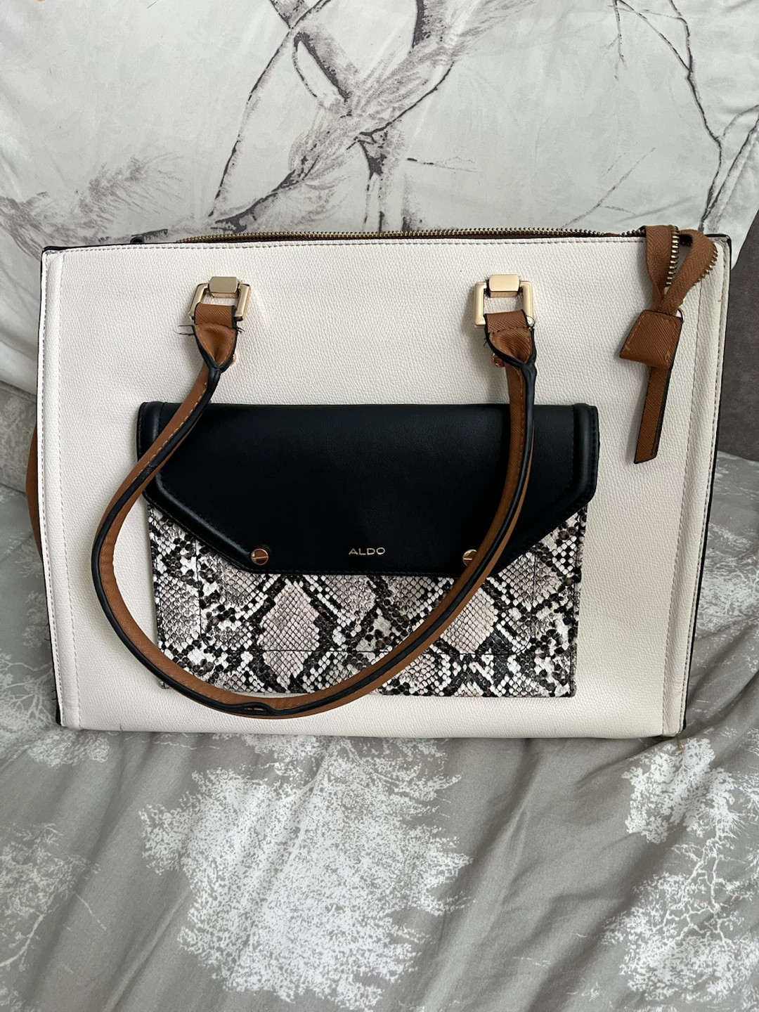 ALDO White & Brown Tote Handbag