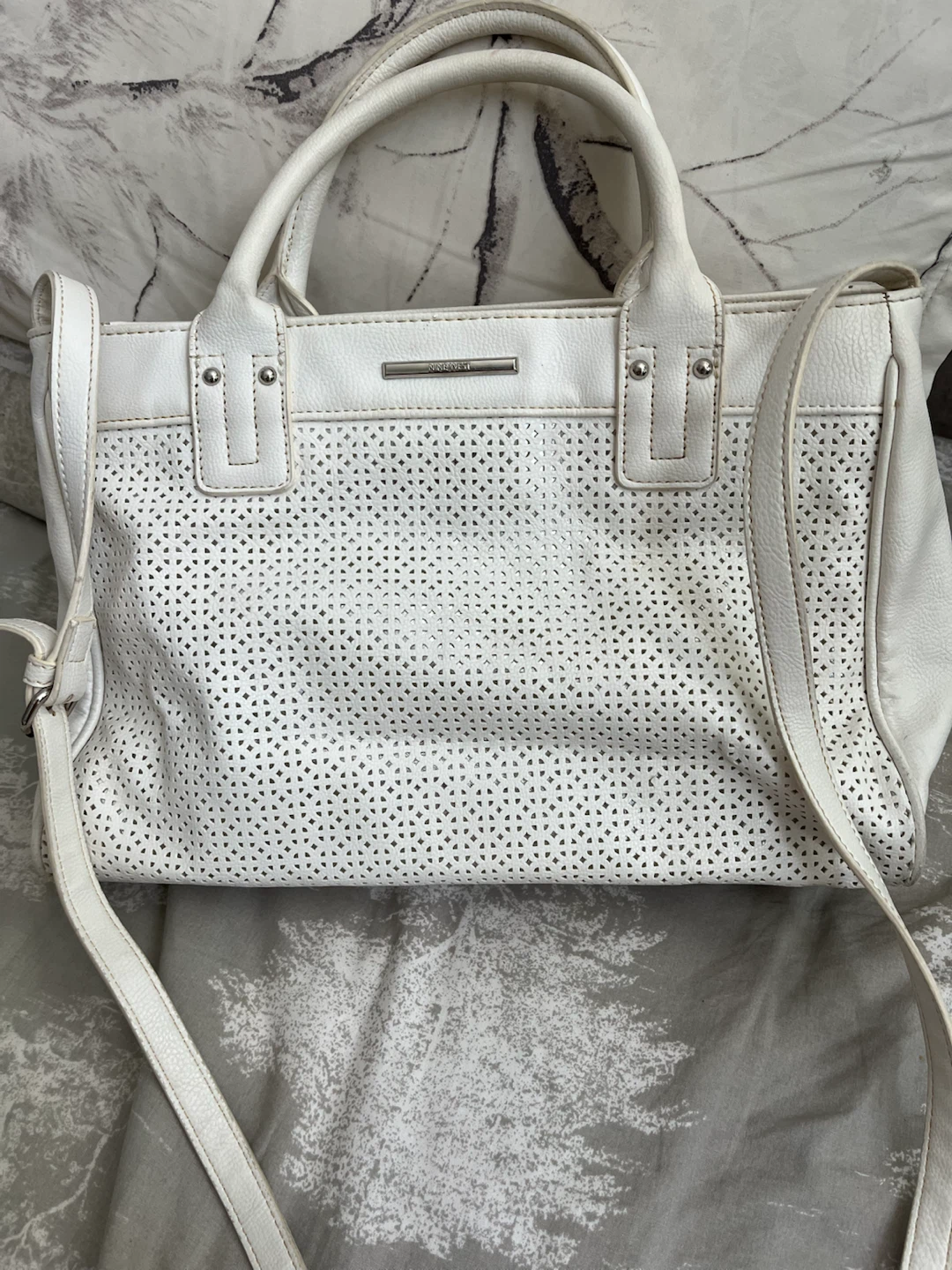 Nine West White Perforated Tote Bag