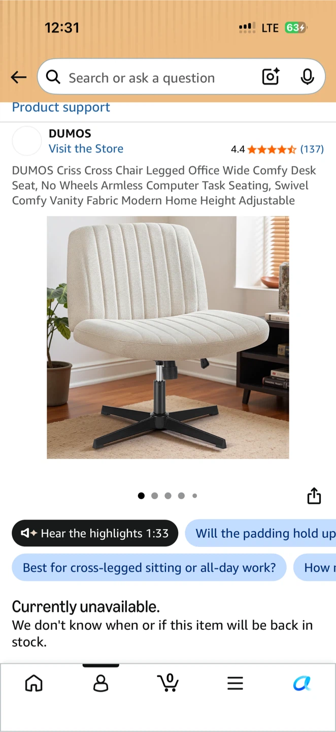 DUMOS Cream Fabric Office Chair