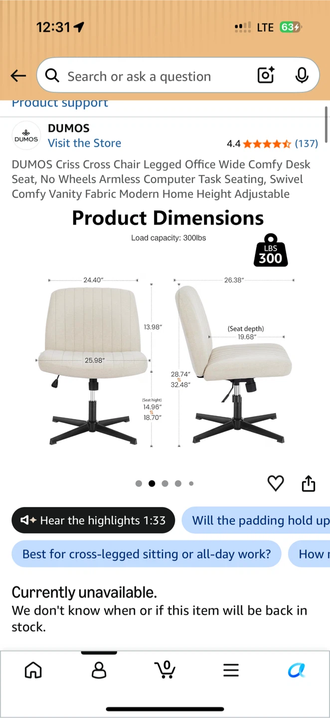 DUMOS Cream Fabric Office Chair - photo 2