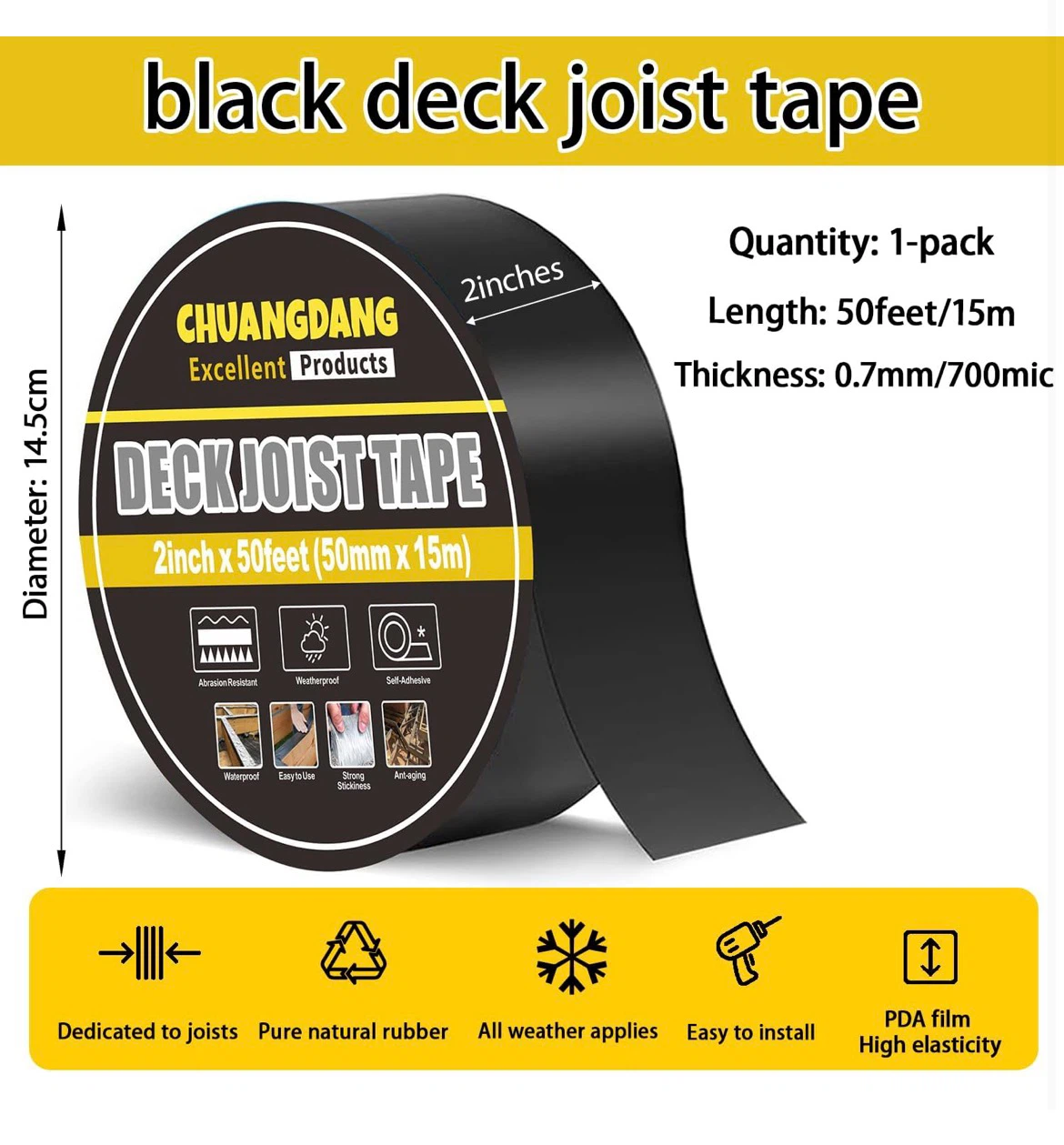 CHUANGDANG Black Deck Joist Tape - 2in x 50ft - photo 2