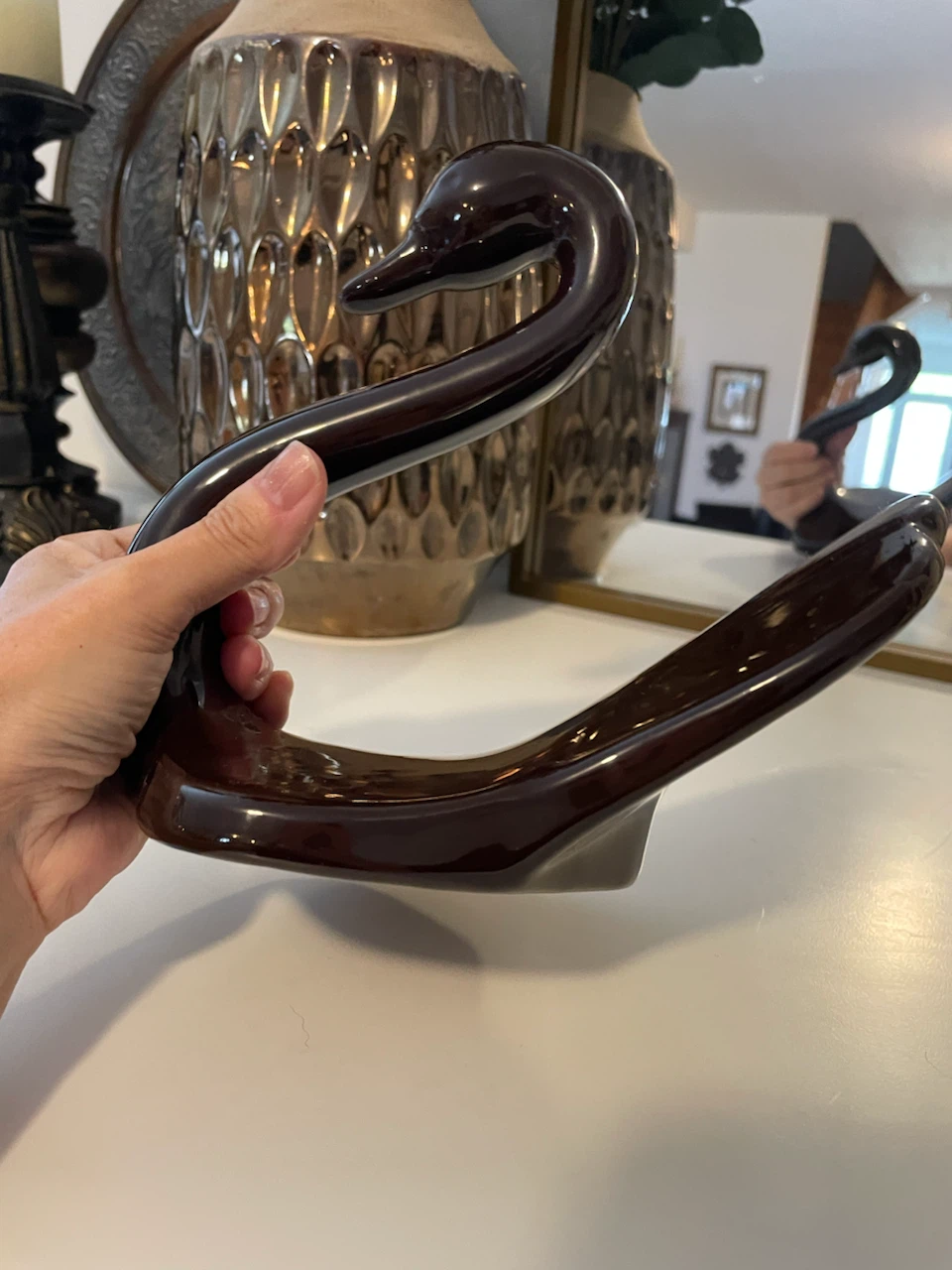 Vintage Glossy Brown Ceramic Swan Figurine - photo 3
