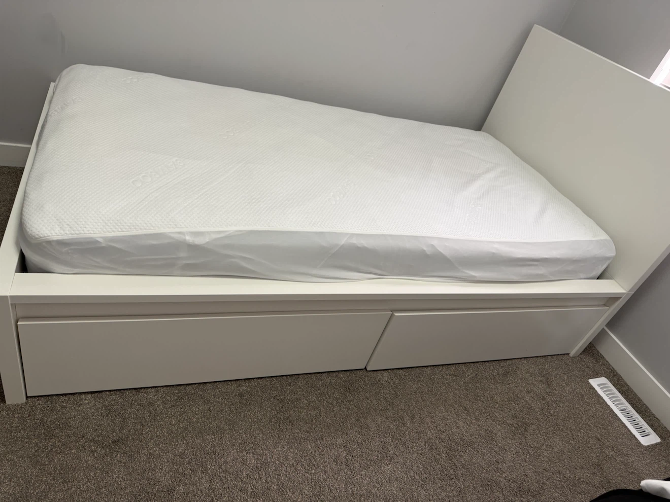 IKEA Bed with 2 Storage Drawers + Costco Mattress