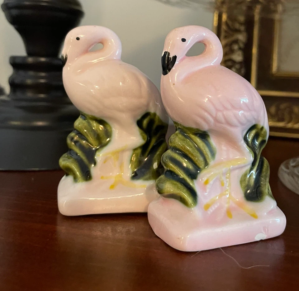 Vintage Pink Flamingo Salt and Pepper Shakers