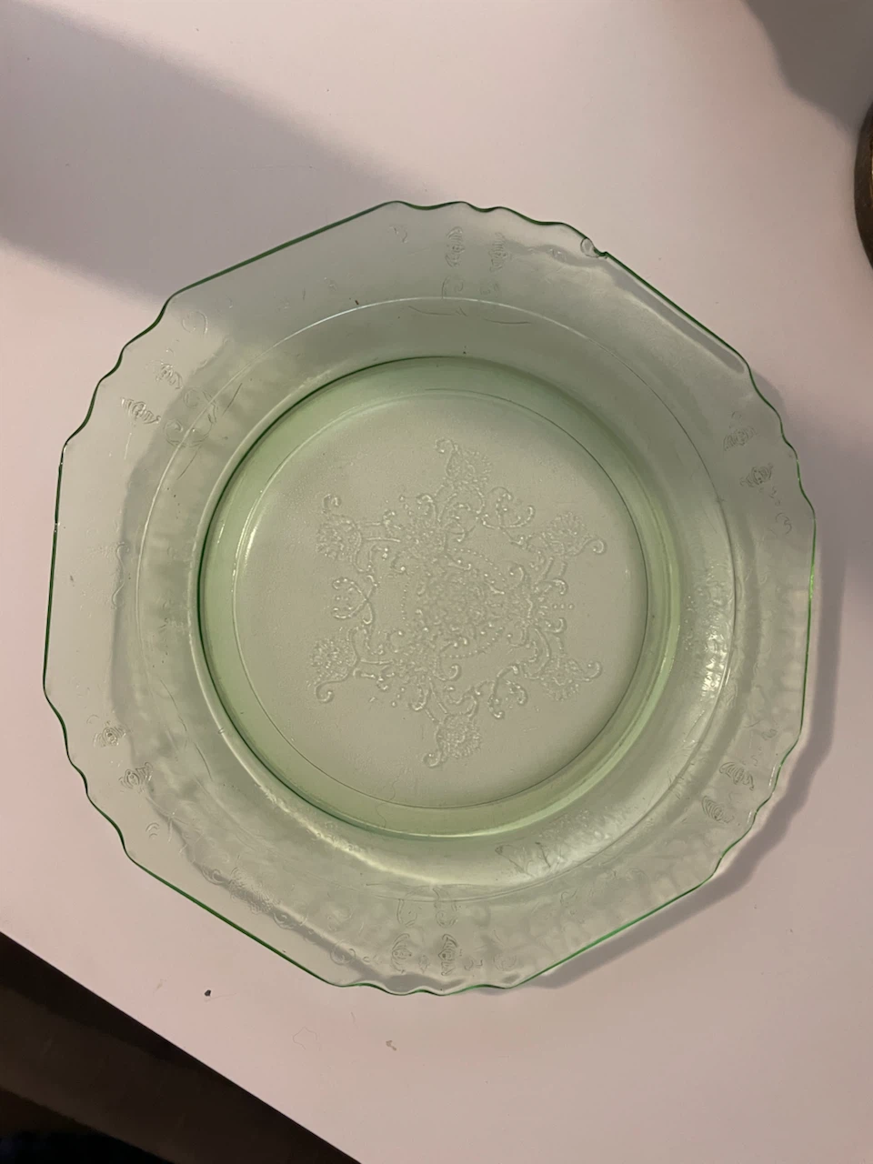 Vintage Green Depression Glass Embossed Plate