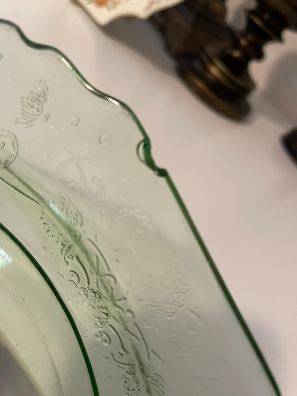 Vintage Green Depression Glass Embossed Plate - photo 2