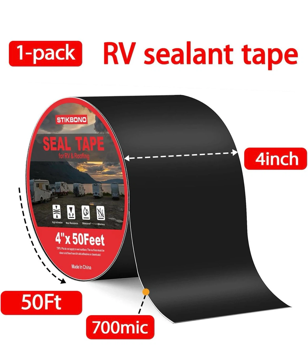 STIKBONO Seal Tape 4" x 50' - RV & Roofing Waterproof Tape - photo 2