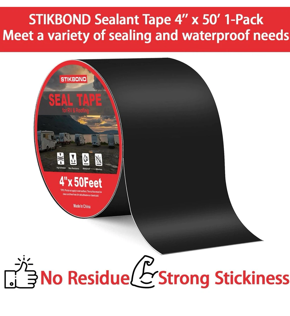 STIKBONO Seal Tape 4" x 50' - RV & Roofing Waterproof Tape - photo 5