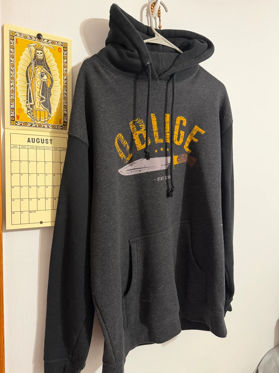 Black “OBLIGE” Graphic Pullover Hoodie LARGE