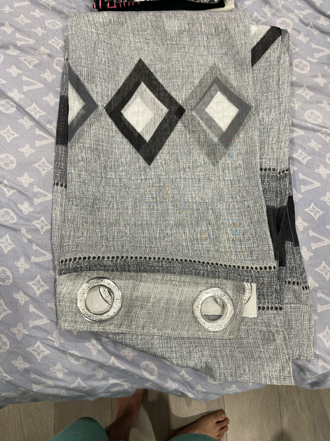 Grey Diamond Pattern Grommet Curtains