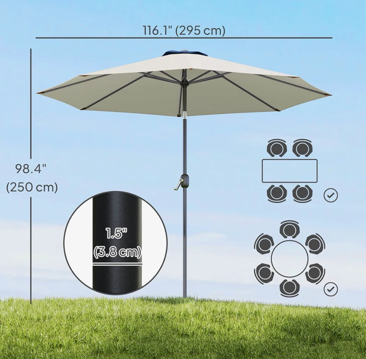 Outsunny 10' Round Market Umbrella with Crank Handle Tilt