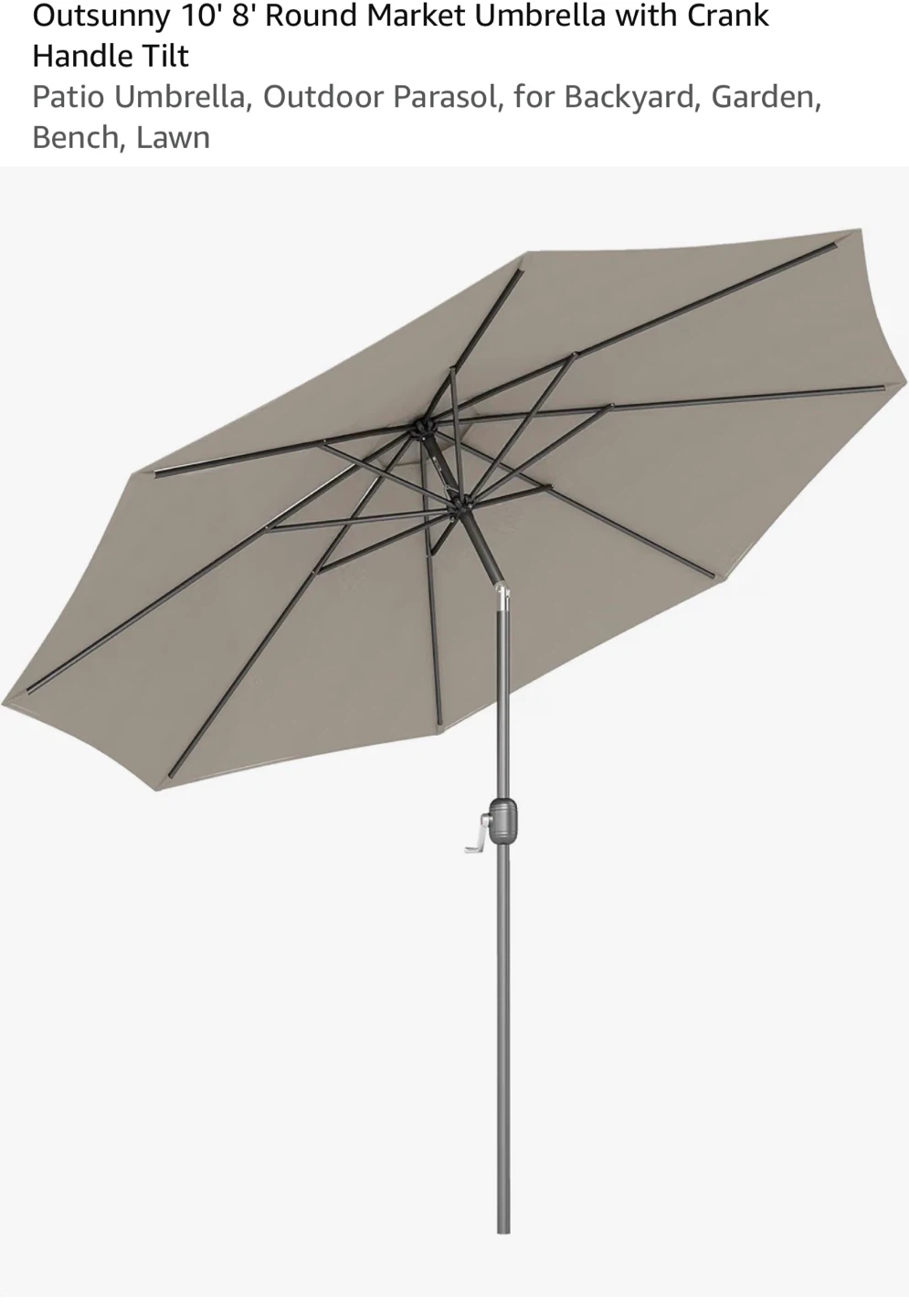 Outsunny 10' Round Market Umbrella with Crank Handle Tilt - photo 2