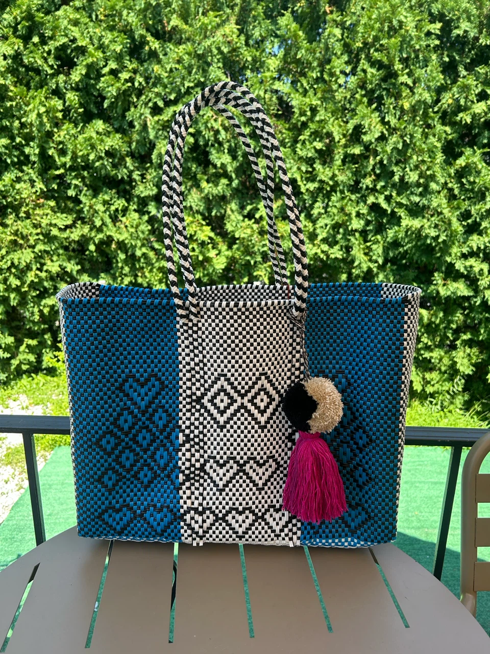 Blue White Black Mexican Recycled Plastic Tote Bag