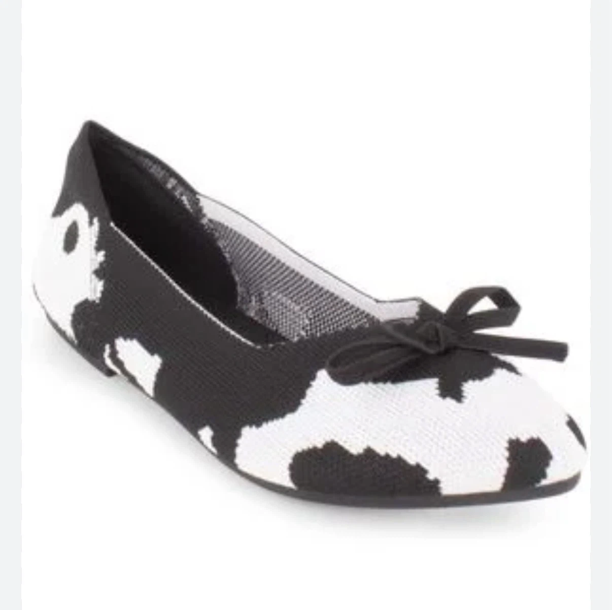 Tahari Black & White Cow Print Knit Ballet Flats