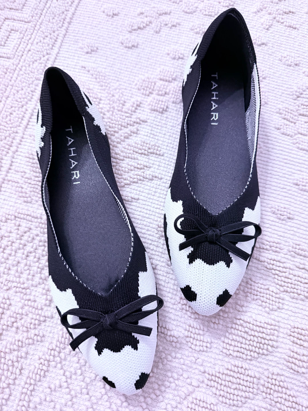 Tahari Black & White Cow Print Knit Ballet Flats - photo 4