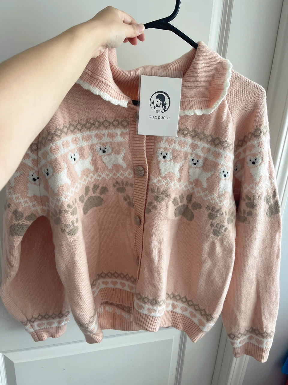 Pink Dog Print Cardigan