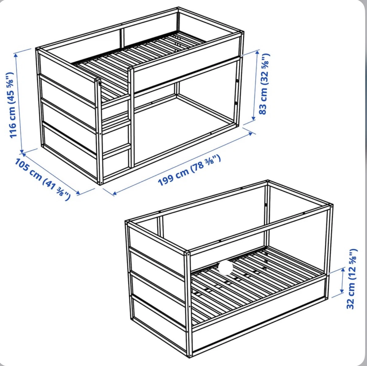 IKEA VITVAL Loft Bed Frame with Slats - White/Pine