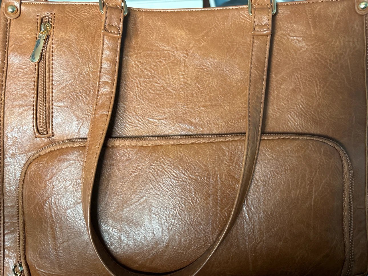 Brown Faux Leather Tote Bag