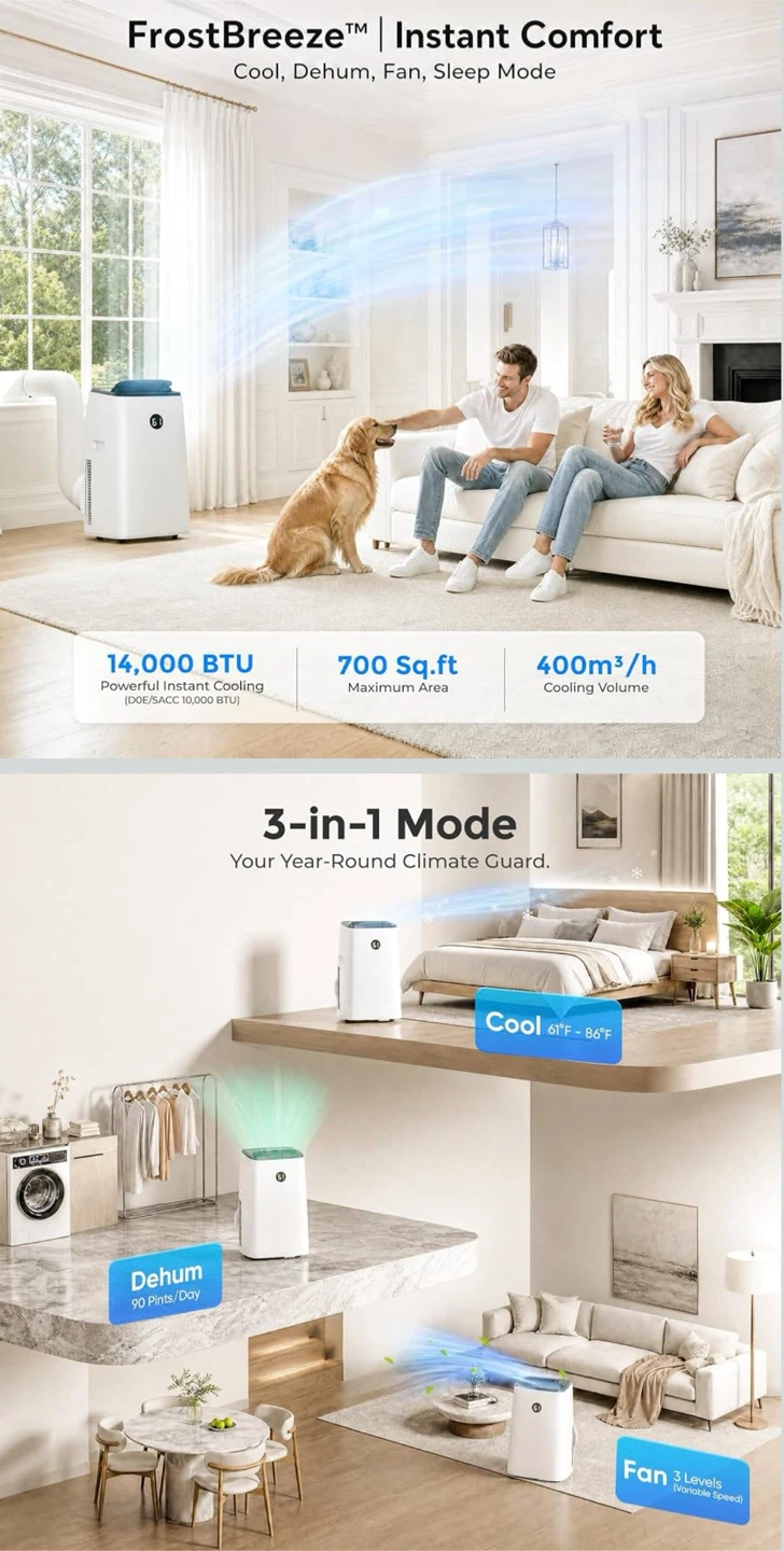 AGTANA 14000 BTU Portable Air Conditioner For Large Room Up - photo 2