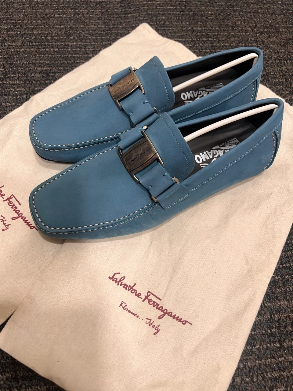Salvatore Ferragamo Blue Suede Loafers