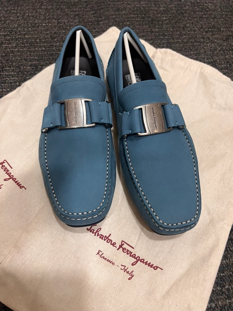 Salvatore Ferragamo Blue Suede Loafers - photo 4