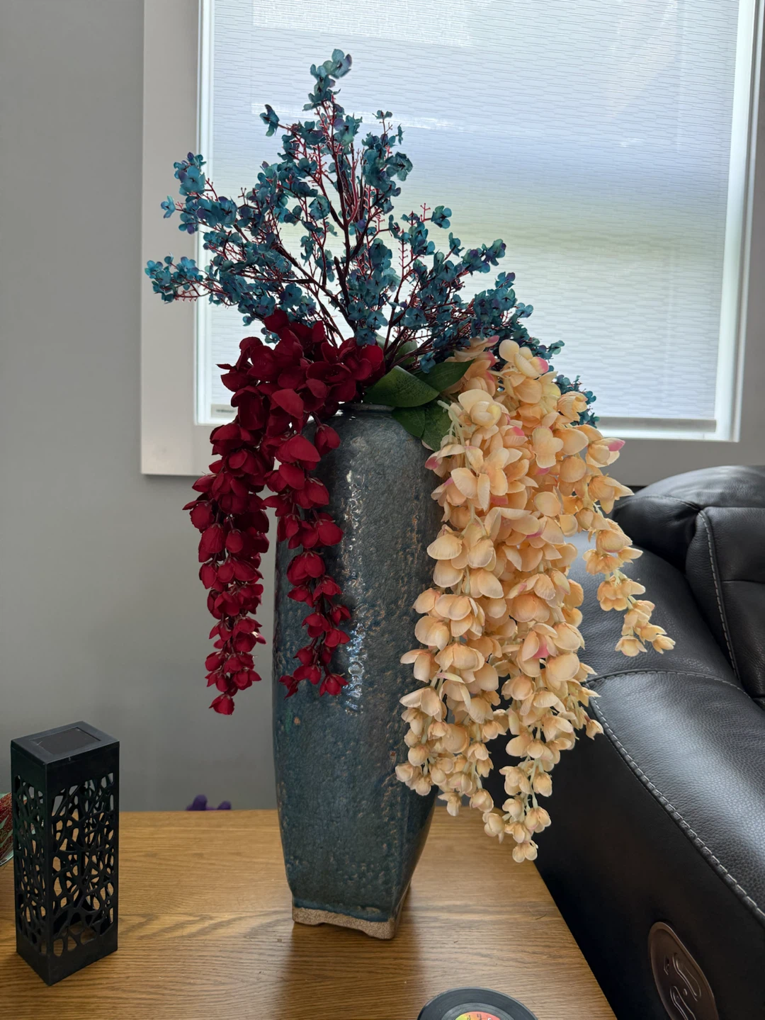 Handcrafted Arrangement in Blue Textured Earthenware Vase - photo 2