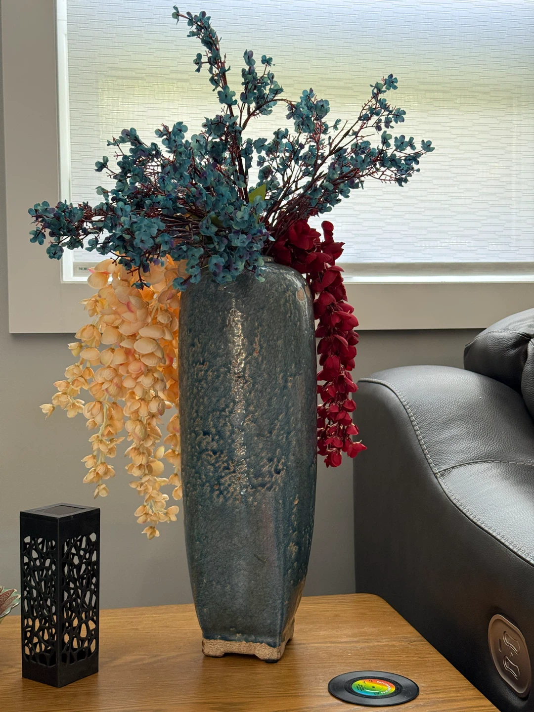 Handcrafted Arrangement in Blue Textured Earthenware Vase - photo 3