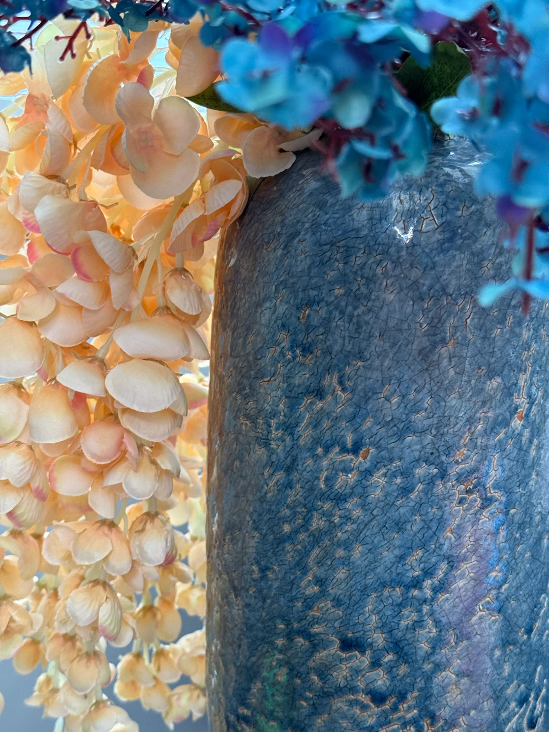 Handcrafted Arrangement in Blue Textured Earthenware Vase - photo 4