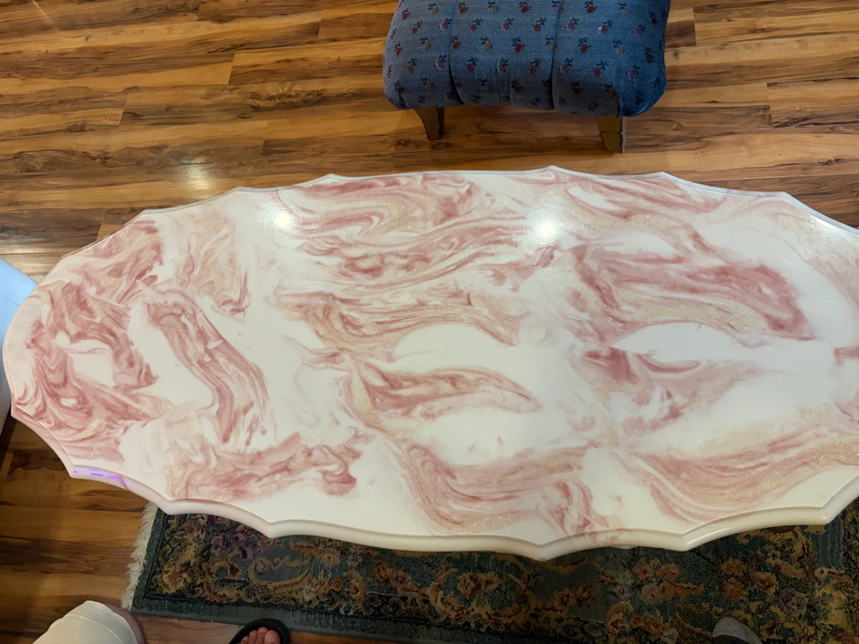 Vintage Rococo-Style Pink & Cream Marbleized Coffee Table - photo 2