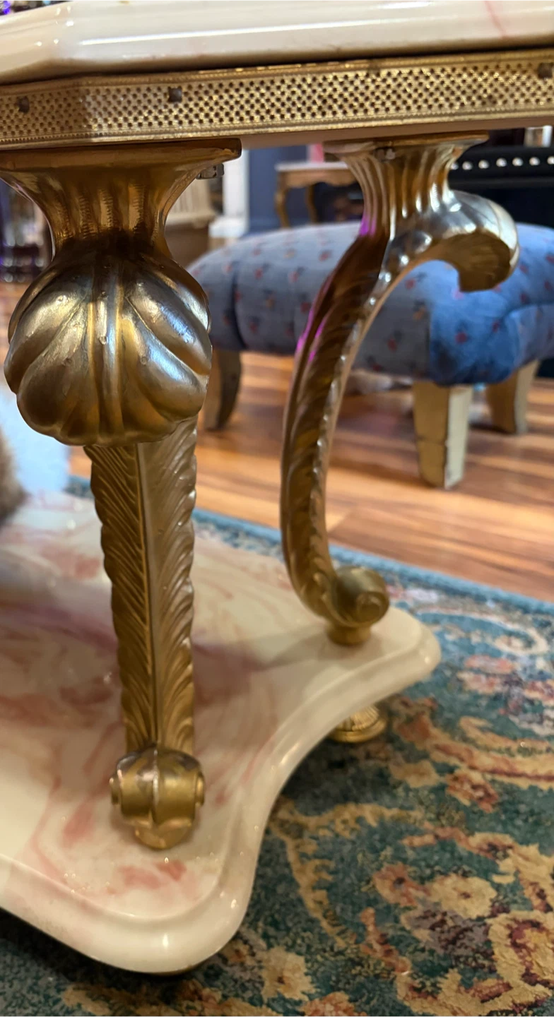 Vintage Rococo-Style Pink & Cream Marbleized Coffee Table - photo 3