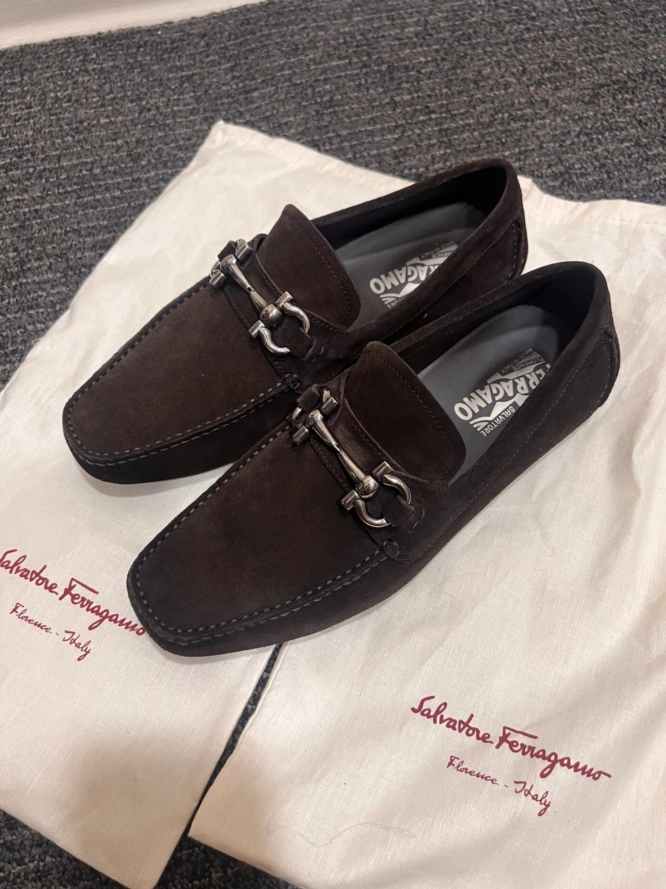 Salvatore Ferragamo Suede Bit Loafers - Brown
