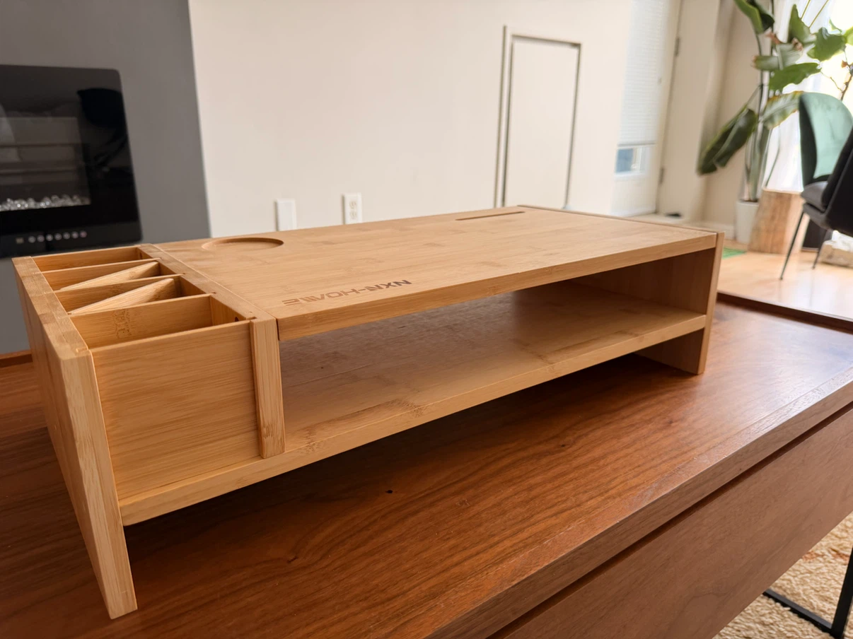 2-Tier Bamboo Monitor/computer Stand with Organizers - photo 2