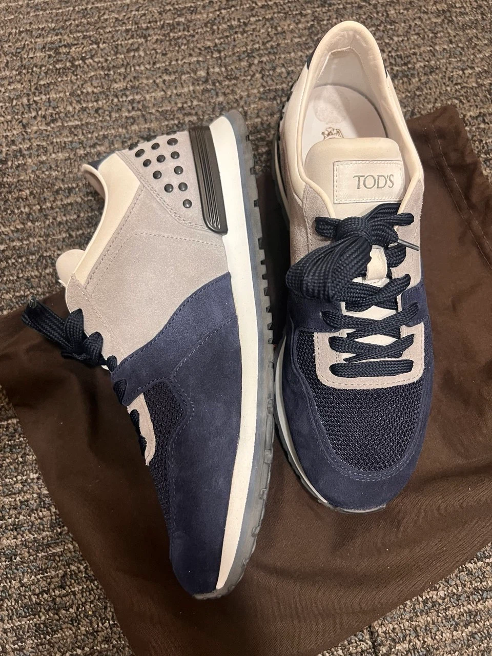 TOD'S Navy & Grey Suede Sneakers - photo 5