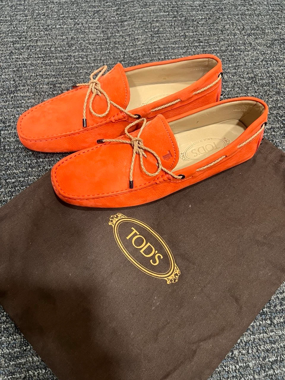 Tod's Orange Suede Driving Moccasins