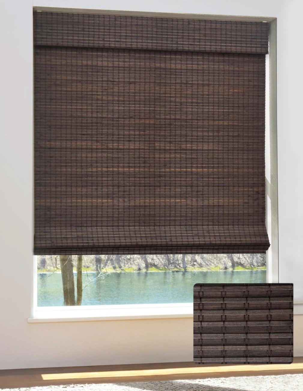 UNISHADES Cordless Bamboo Roman Shades, 33×64 In, BDP-Espresso