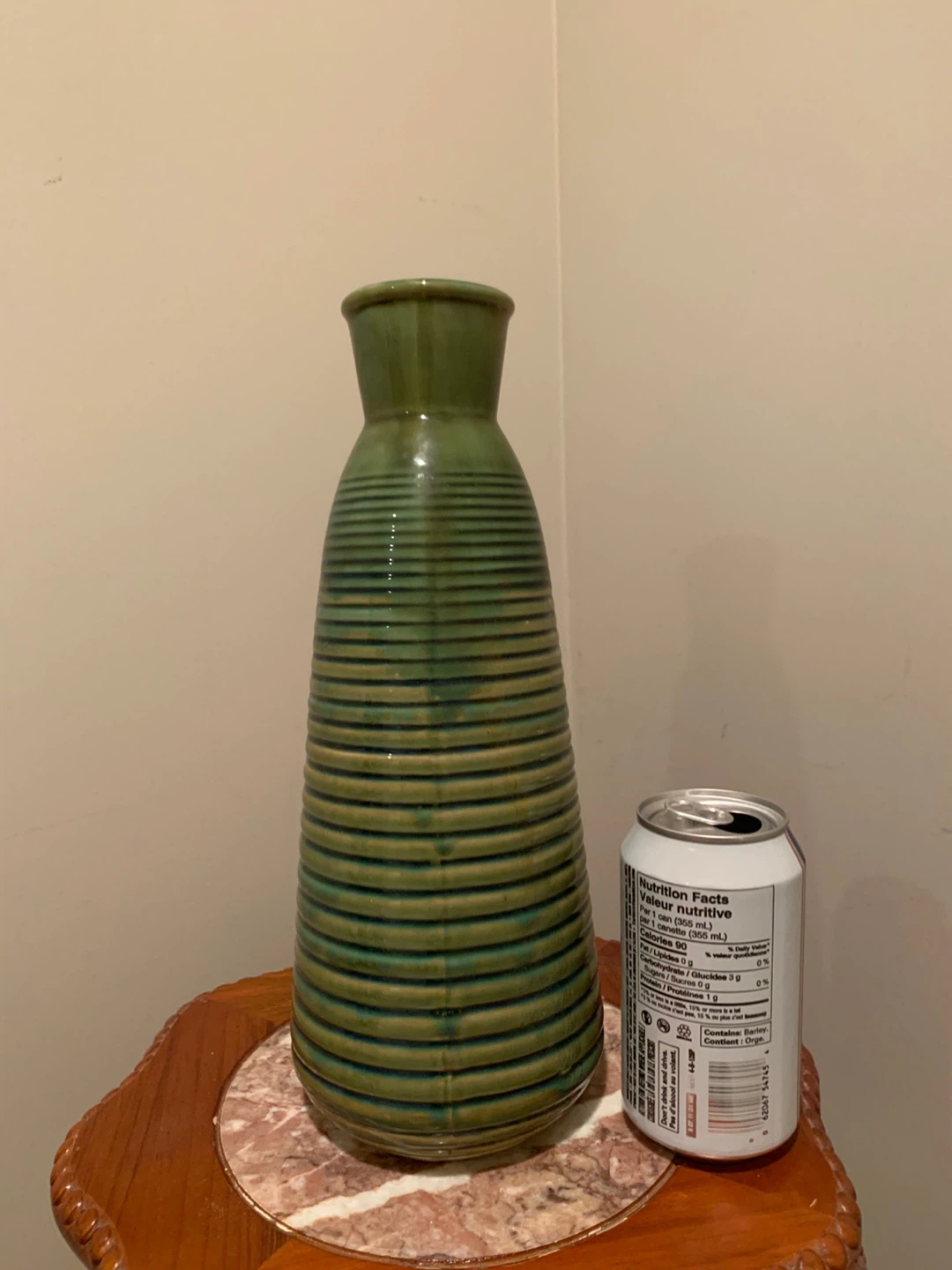 New-Green Ceramic Vase with Ribbed Design