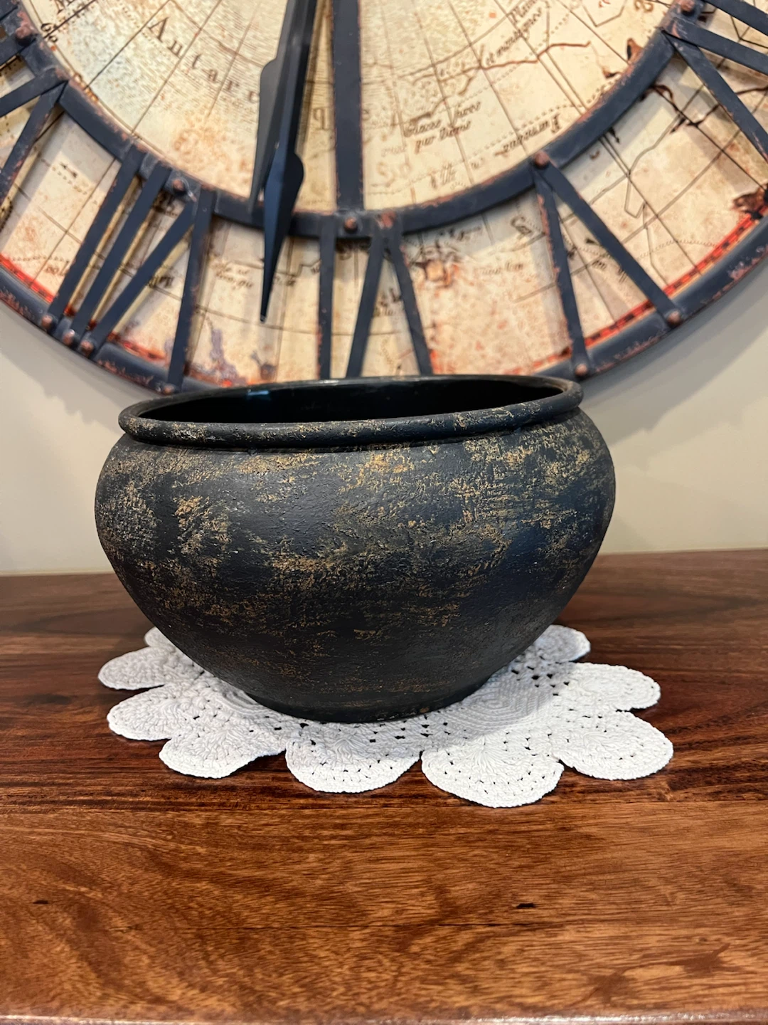 Rustic Black & Gold Textured Metal Planter Bowl